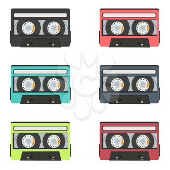 collection of retro audio tapes isolated on white background, vector illustration