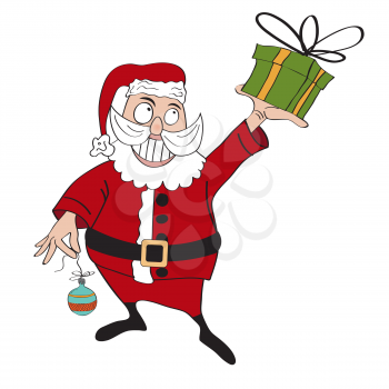 Santa Claus with gift, comic illustration  in vector format
