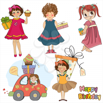 Royalty Free Clipart Image of Young Girls With Gifts