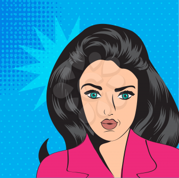 cute retro woman in comics style, vector illustration