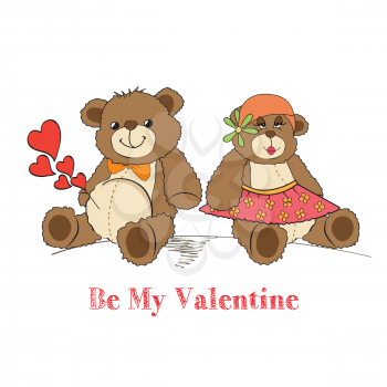 Couple of teddy bears in love, vector illustration