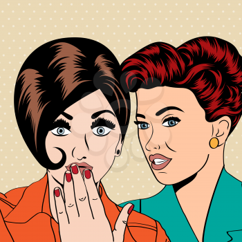 Two young girlfriends talking, comic art illustration in vector format