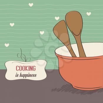background with kitchen cooking wooden utensils storage pot, vector format