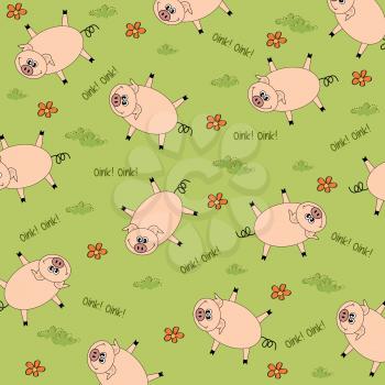 seamless background with funny pigs, vector illustration