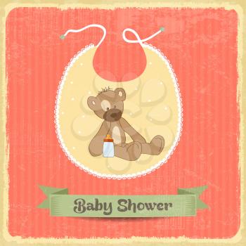 retro baby shower card with teddy bear, vector format