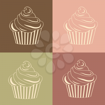 Cupcakes seamless linear pattern, vector format