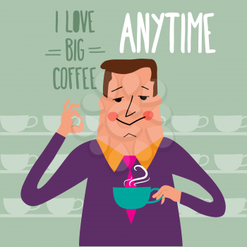 Coffee break, businessman drinking  coffee, vector illustration
