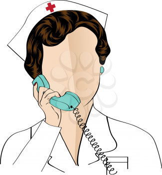 Beautiful friendly and confident nurse talking by phone, vector illustration