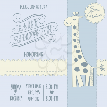 baby boy shower card with retro toy, vector illustration