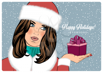 Sexy, beautiful woman in the winter wishing Happy Holidays, vector eps10