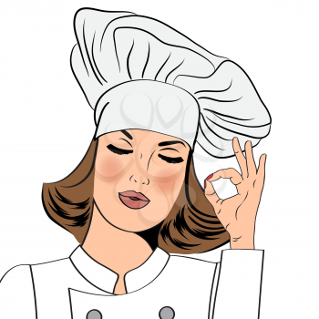Sexy  chef woman in uniform  gesturing ok sign with her hand, vector format