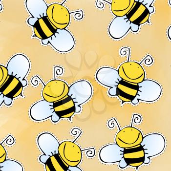 Hand drawn doodle bee pattern, vector