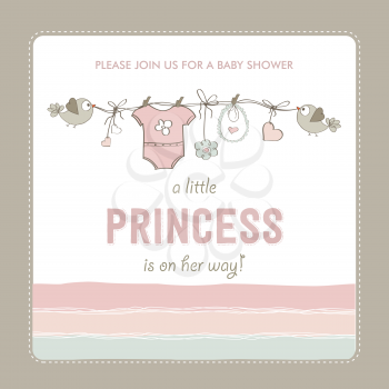 shabby chic baby girl shower card, vector illustration