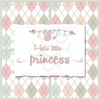 shabby chic baby girl shower card, vector illustration