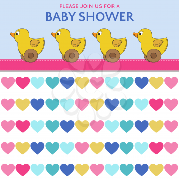 Delicate baby shower card with duck toys, vector format