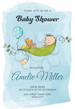 Lovely baby boy shower card, vector format