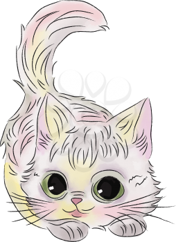 watercolor kitten isolated on white background, vector