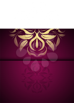 Vector gold oriental arabesque pattern background with place for text. Garnet color