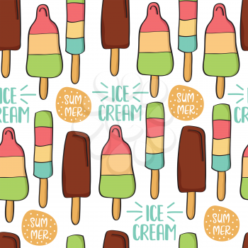Doodle seamless pattern with ice cream. Wrapping paper, fabric,  background design.