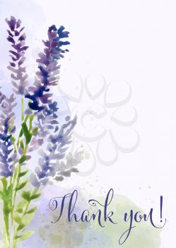 Beautiful watercolor floral card with message  Thank you , vector