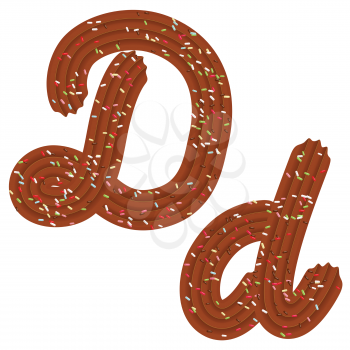 Tempting tipography. Font design. Icing letter. Sweet 3D letter  D of the chocolate cream and candy. Vector