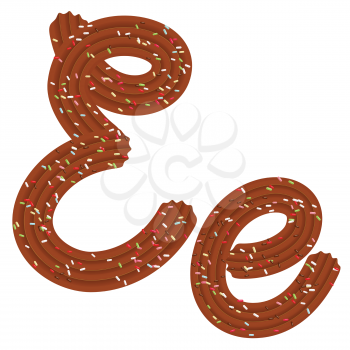 Tempting tipography. Font design. Icing letter. Sweet 3D letter  E of the chocolate cream and candy. Vector
