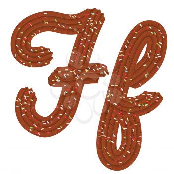 Tempting tipography. Font design. Icing letter. Sweet 3D letter  F of the chocolate cream and candy. Vector
