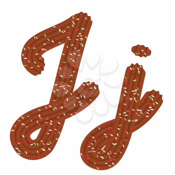 Tempting tipography. Font design. Icing letter. Sweet 3D letter  J of the chocolate cream and candy. Vector