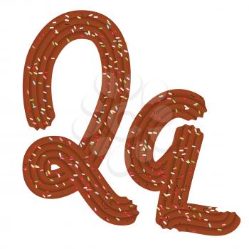 Tempting tipography. Font design. Icing letter. Sweet 3D letter  Q of the chocolate cream and candy. Vector