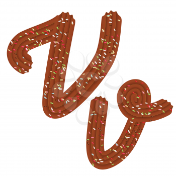 Tempting tipography. Font design. Icing letter. Sweet 3D letter  V of the chocolate cream and candy. Vector