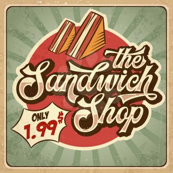 Retro advertising restaurant sign for sandwich shop. Vintage poster, vector eps10