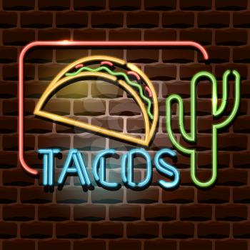 tacos neon advertising sign. Vector