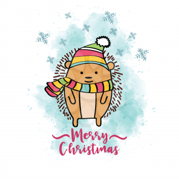 Doodle Christmas card with dressed hedgehog, eps10