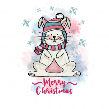 Doodle Christmas card with dressed bunny, eps10