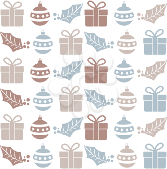 Christmas seamless pattern with  balls, gifts and mistletoe. Christmas background. Christmas wrapping. Flat design