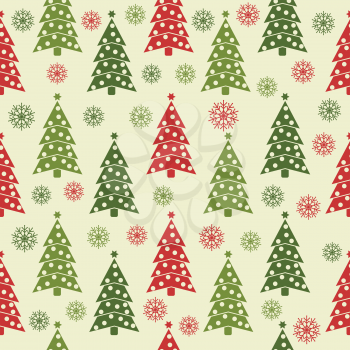 Christmas seamless pattern with Christmas trees and snowflakes. Christmas background. Christmas wrapping. Flat design