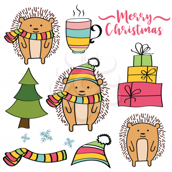 Doodle Christmas items collection isolated on white background, eps10