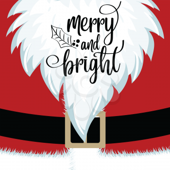 Christmas card with Santa beard and costume. Flat design. Wishes.