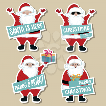 Christmas stickers collection with Santa. Flat design