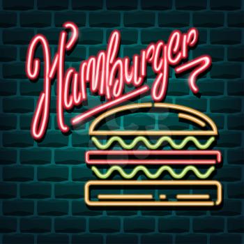 hamburger neon advertising sign. Vector