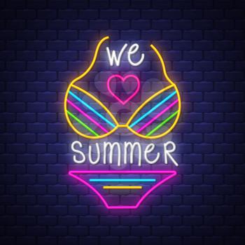 Summer holiday banner. Neon banner. Neon sign. Vector.