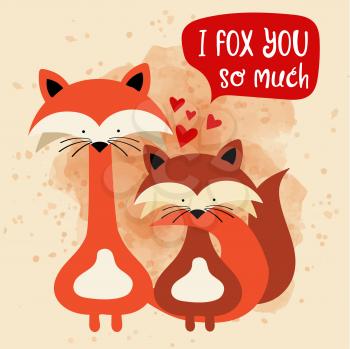 Foxes couple in love. Funny Valentine's day card