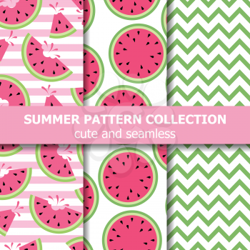 Cute summer pattern collection. Watermelon theme. Summer banner. Vector