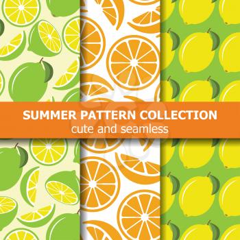 Fresh pattern collection with lemons and oranges. Summer banner. Vector