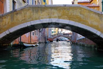 Classic view of Venice with canal and old buildings, Italy