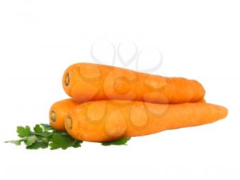 Fresh carrot and parsley on white background. Isolated.