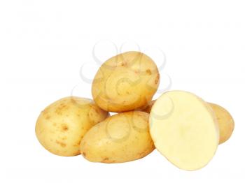 Young potatoes . Isolated over white