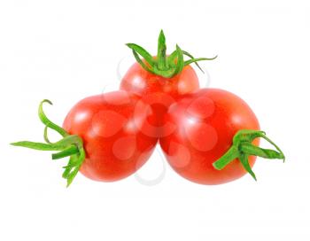 Lush tomatoes . Isolated over white.