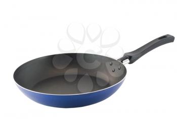 Frying pan, which made of stainless steel. Isolated over white
