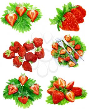 Collection of strawberries on white background. Isolated